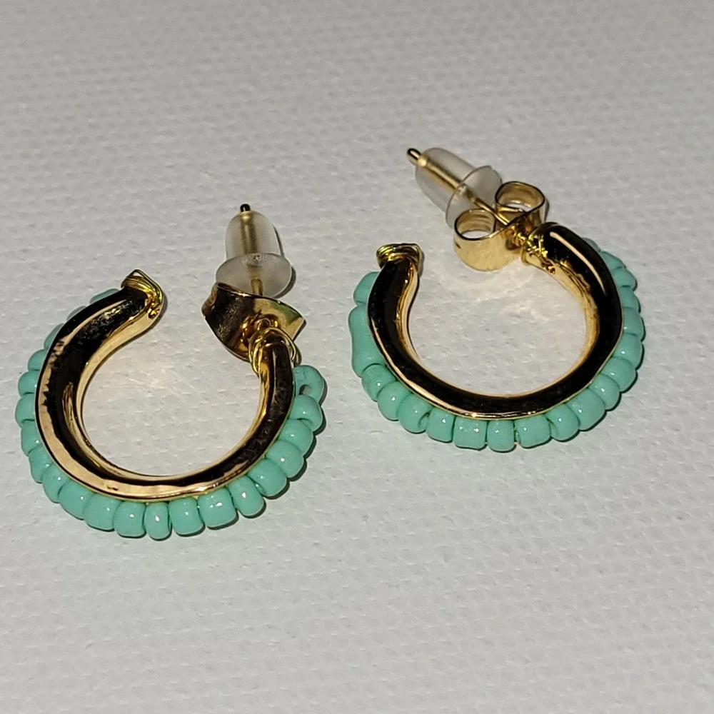 Retro Beaded Metal Alloy Earrings‎ C Font Bohemian Color Simple Women's Earrings